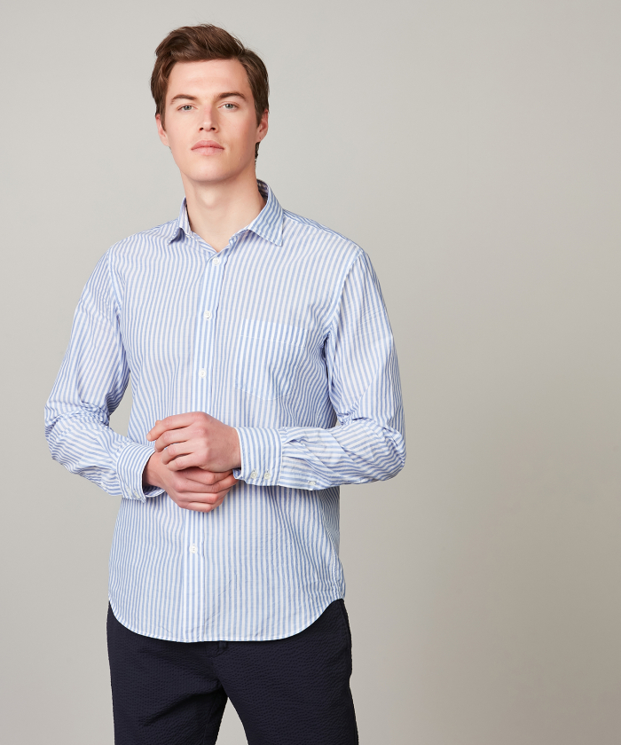Striped Blue cotton end-on-end Paul Shirt