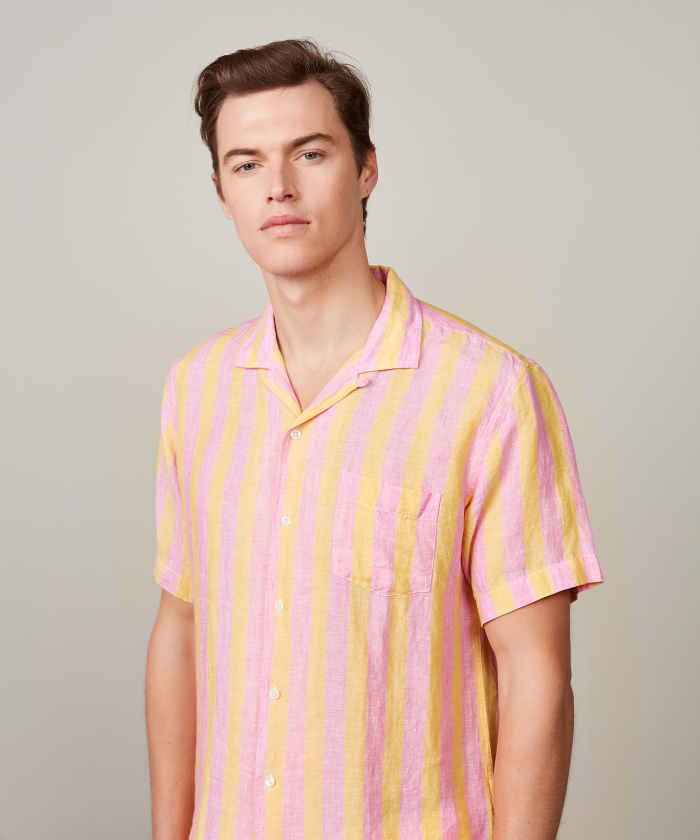 Pink and Gold Linen Palm Shirt