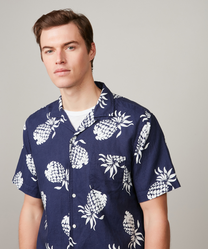 Navy Blue "Pineapple" print Palm Shirt 