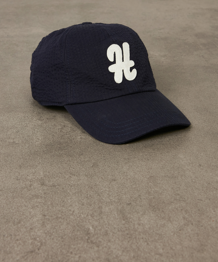 Navy Blue Seersucker cap