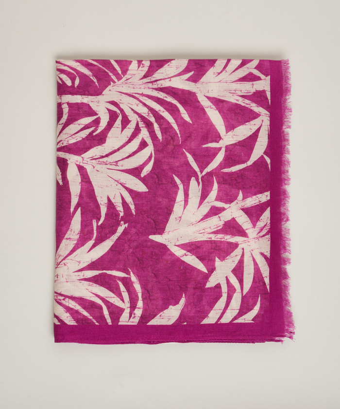 Palm trees' printed scarf in violet cotton