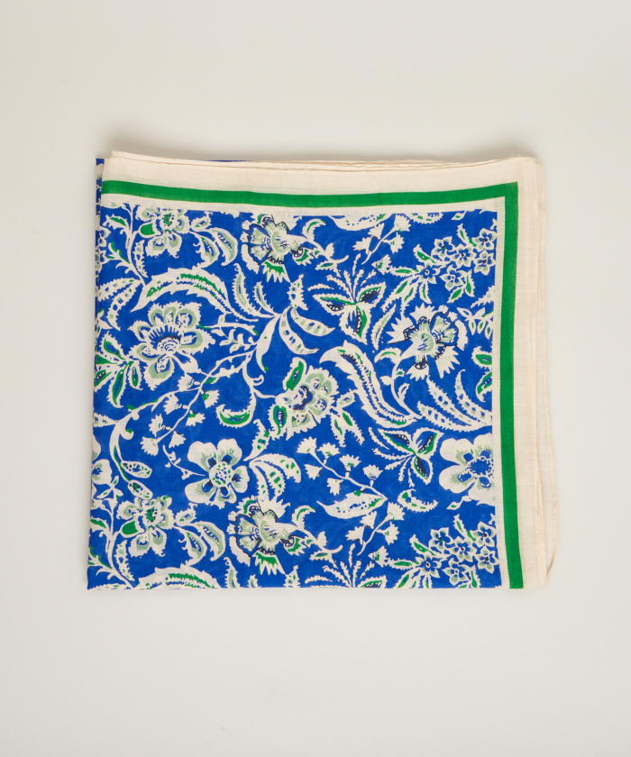 Indian Flowers' printed square Scarf in blue cotton