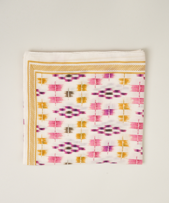 Yellow and pink 'Ikat' print square Scarf