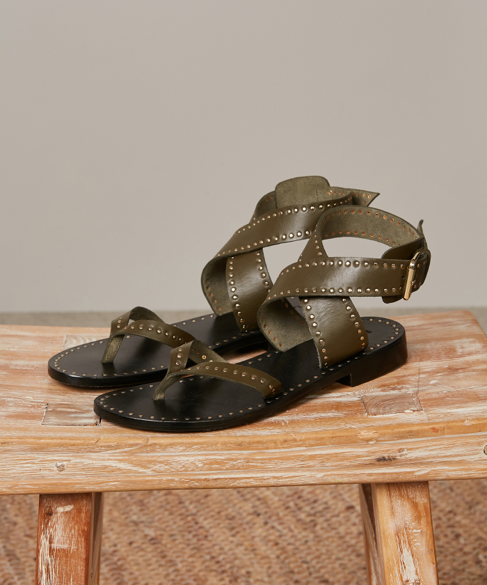 Military Green leather Elliot Sandals