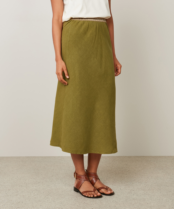 Matcha Green linen Jima mid-length Skirt