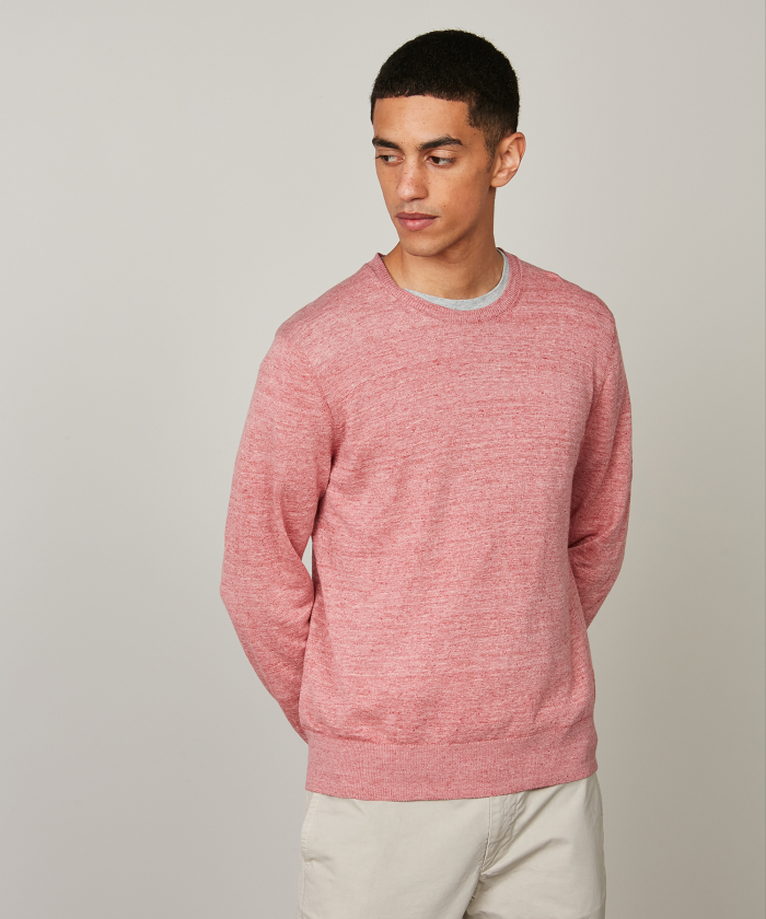Red linen-cotton Crew sweater