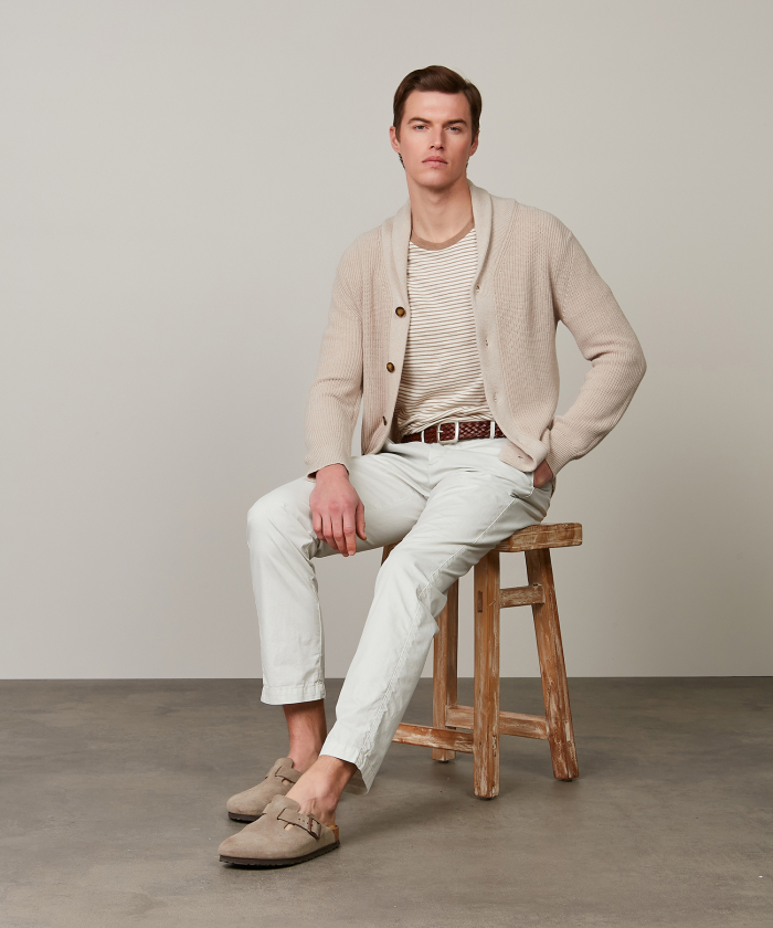 Natural cotton-cashmere ribbed Cardigan