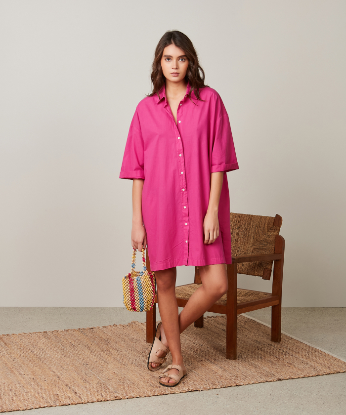 Hibiscus cotton Rimo Shirt Dress