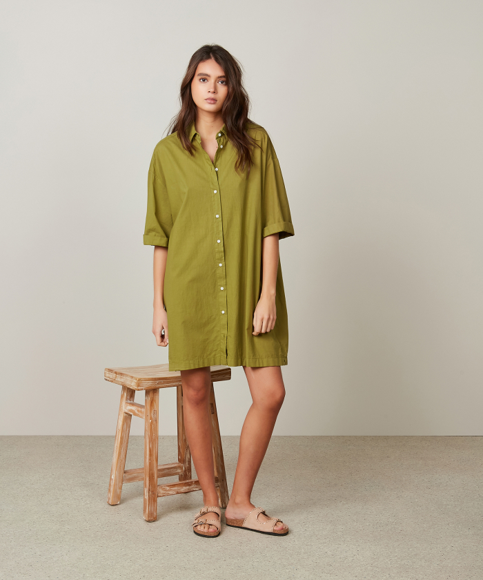 Matcha Green cotton Rimo Shirt Dress