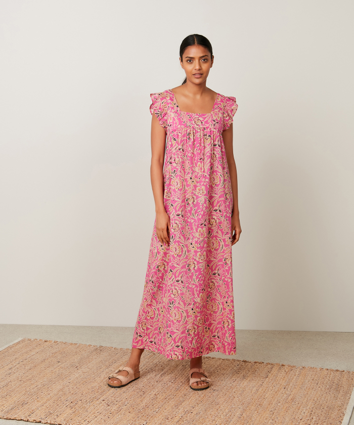 Pink 'Indian Flowers' print Roma long dress