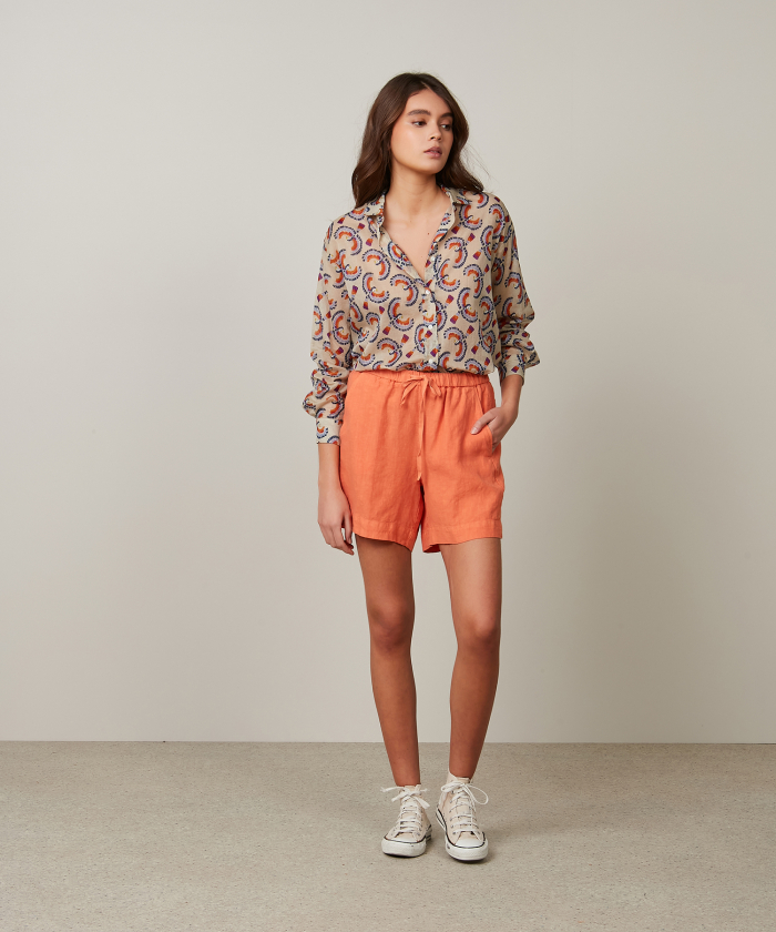 Orange linen Sabine Shorts
