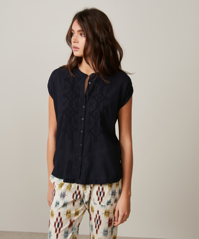 Moonlight Blue Embroidered double fabric Teala shirt