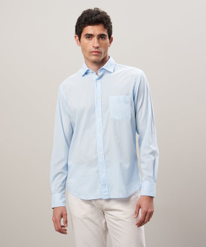 Sky blue cotton voile shirt - Paul