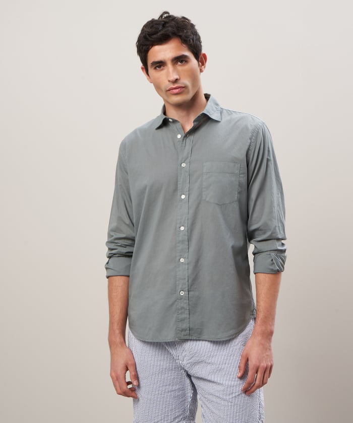 Olive green cotton voile shirt - Paul