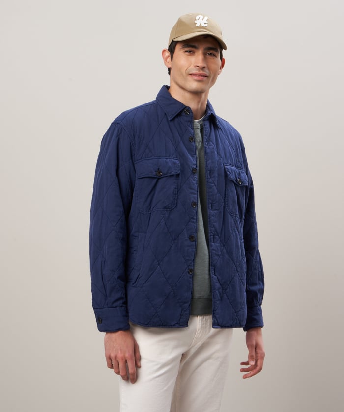 Navy quilted cotton twill overshirt - Peter