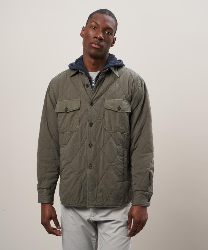 Olive green quilted cotton twill overshirt - Peter