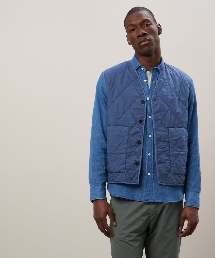 Blue quilted cotton twill vest - Vince