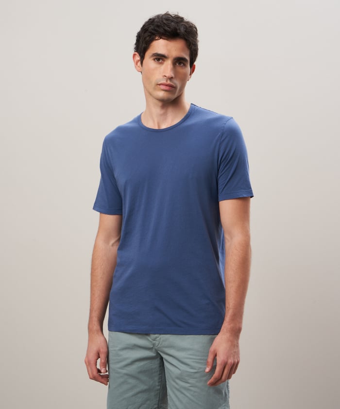 Tee-shirt col rond en jersey léger bleu cobalt