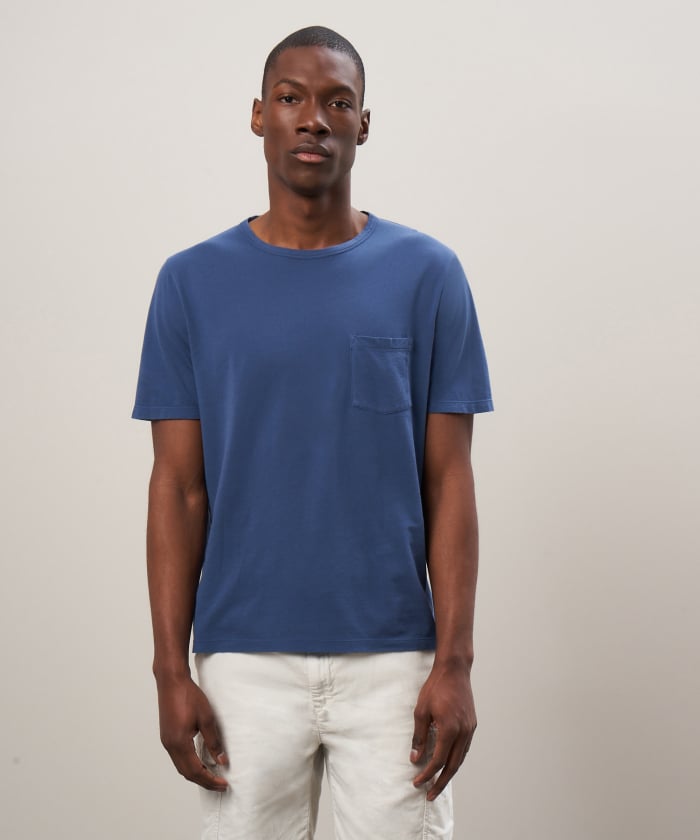 Tee-shirt en coton piqué bleu cobalt