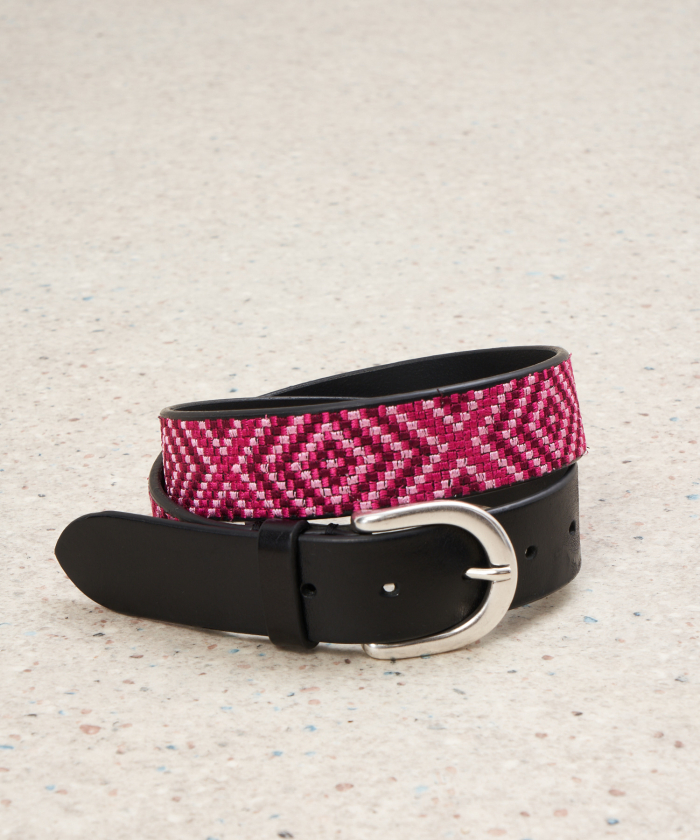 Belt in black leather pink embroidered - Alanis