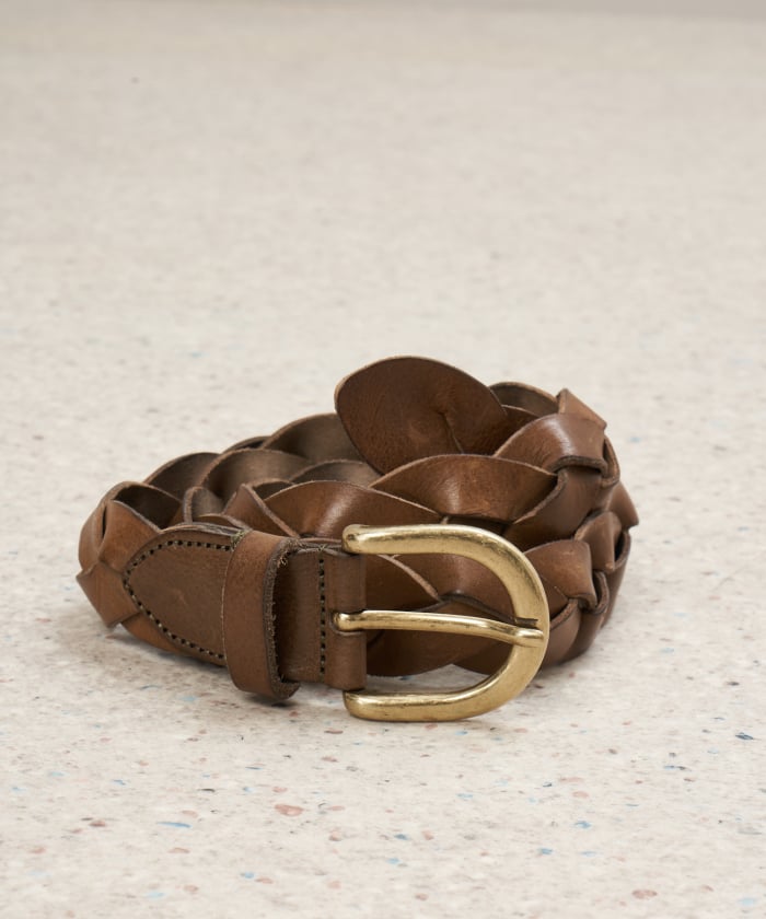 Taupe braided leather belt - Arthur