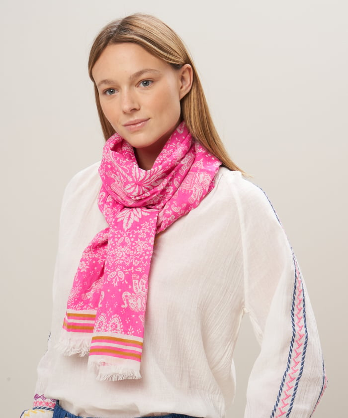 Pink cotton voile Elephants scarf
