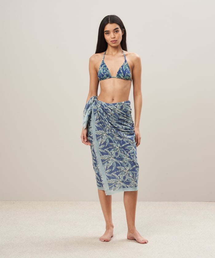 Palm trees printed blue cotton voile Palms - Sarong