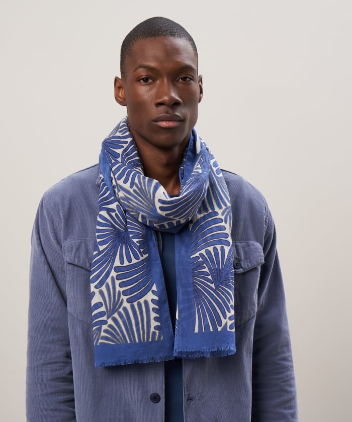Blue palms printed cotton Palms scarf