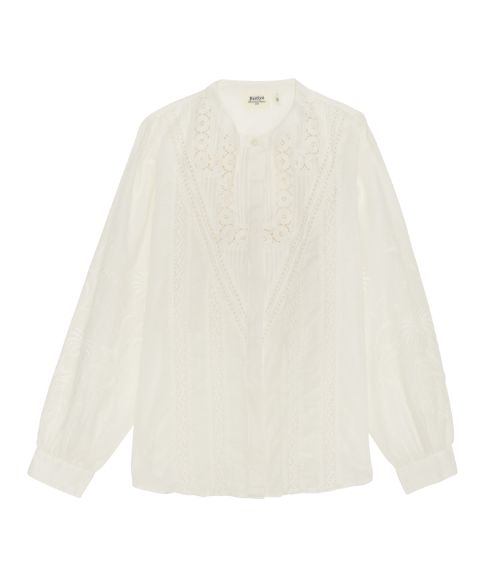 Off-white cotton voile with embroderies and lace girl shirt - Come