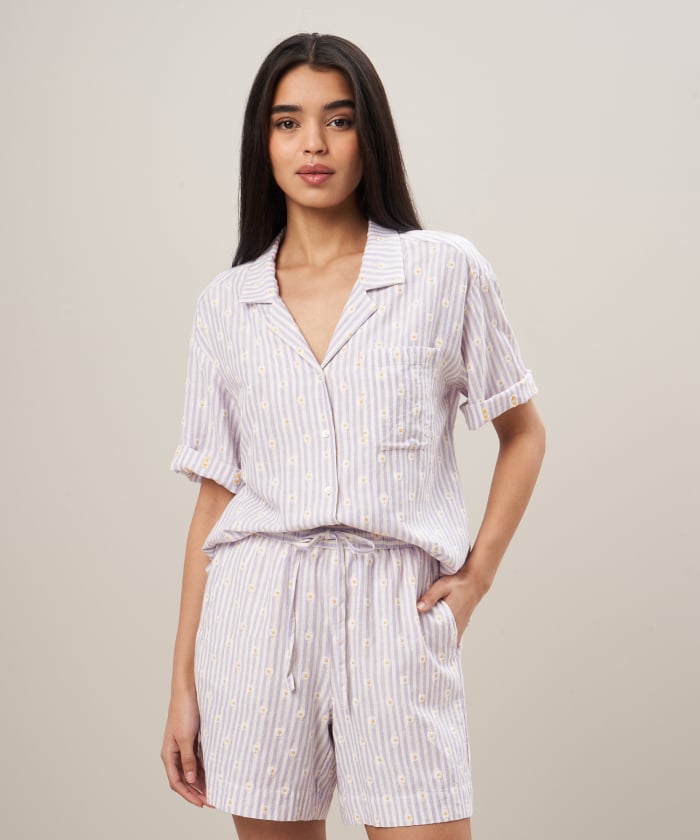 Lilac stripes and embroidered shirt - Charlie