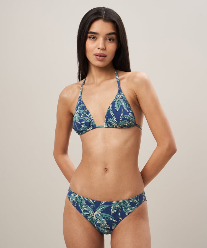 Blue palm printed bikini top
