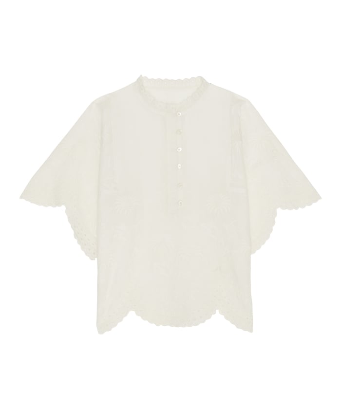 Embroidered off-white cotton voile girl top - Husco