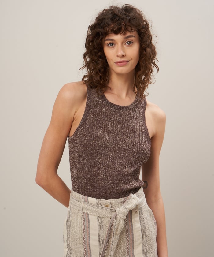 Brown and gold ribbed tank top - Meyli