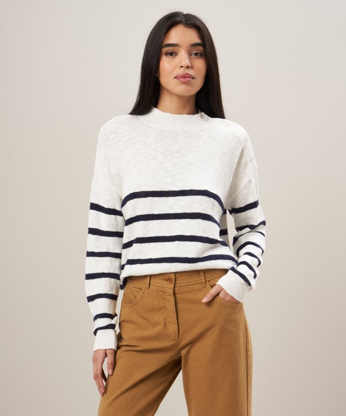 Ecru & Navy slub cotton sailor sweater - Murray