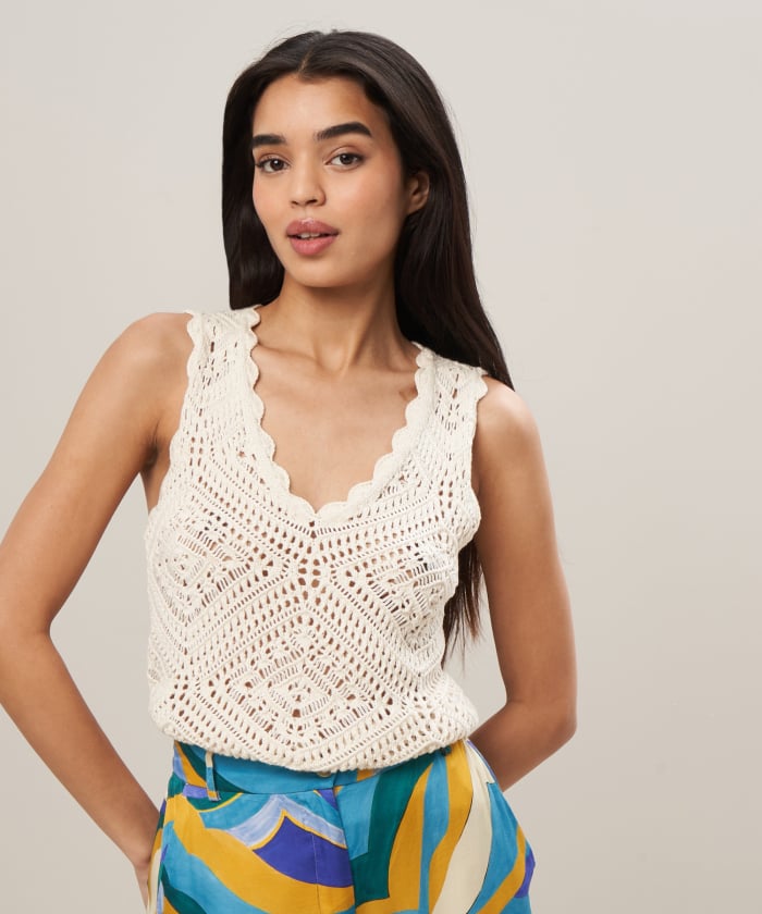 Off-white knitted crochet top - Mirtos