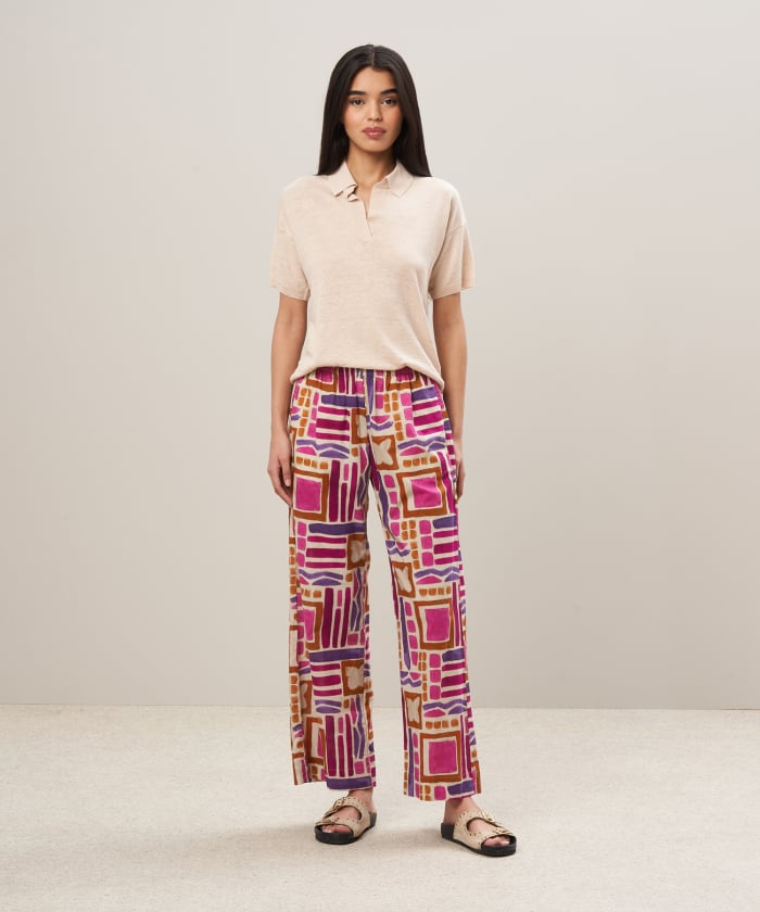 Pantalon en coton imprimé géométrique rose - Palerme