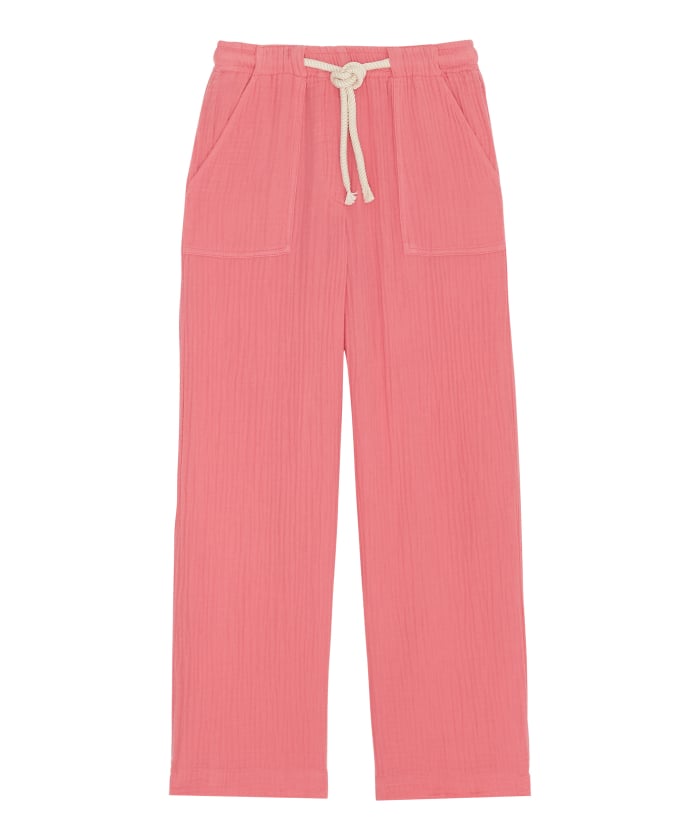 Pantalon enfant en double gaze de coton rose Poma