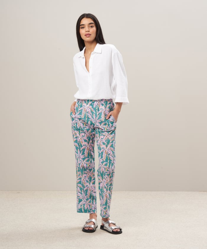 Green & pink printed cotton pants - Prunelle