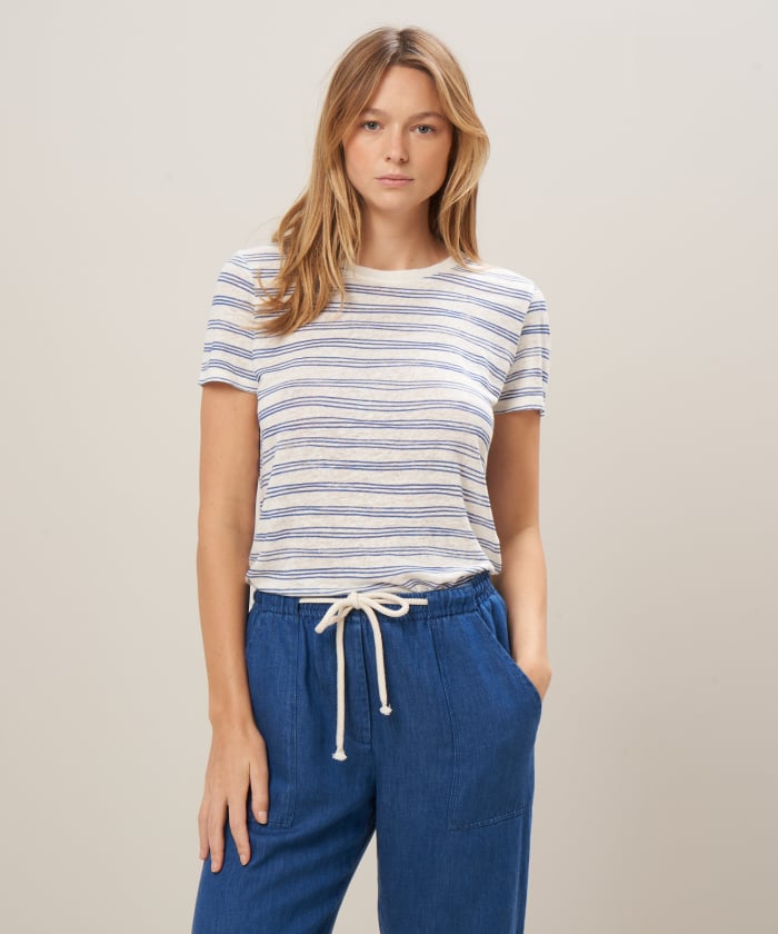 Off-white & blue striped linen T-shirt - Temlane