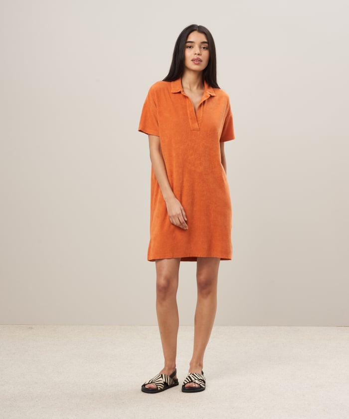 Orange towelling cotton fleece dress - Tuan