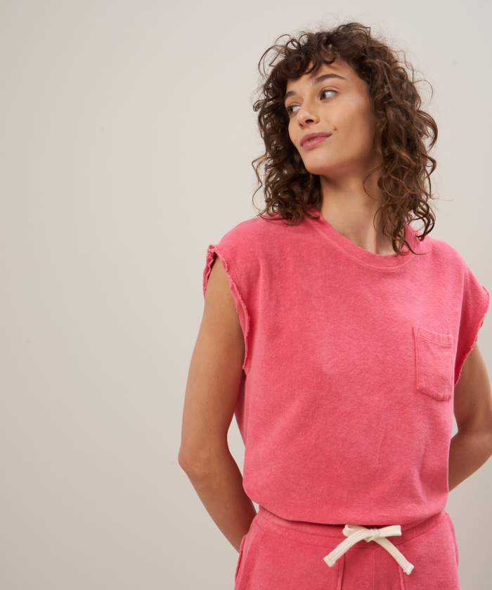 Pink towelling cotton fleece T-shirt - Tecly