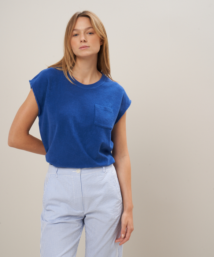 Blue towelling cotton fleece T-shirt - Tecly