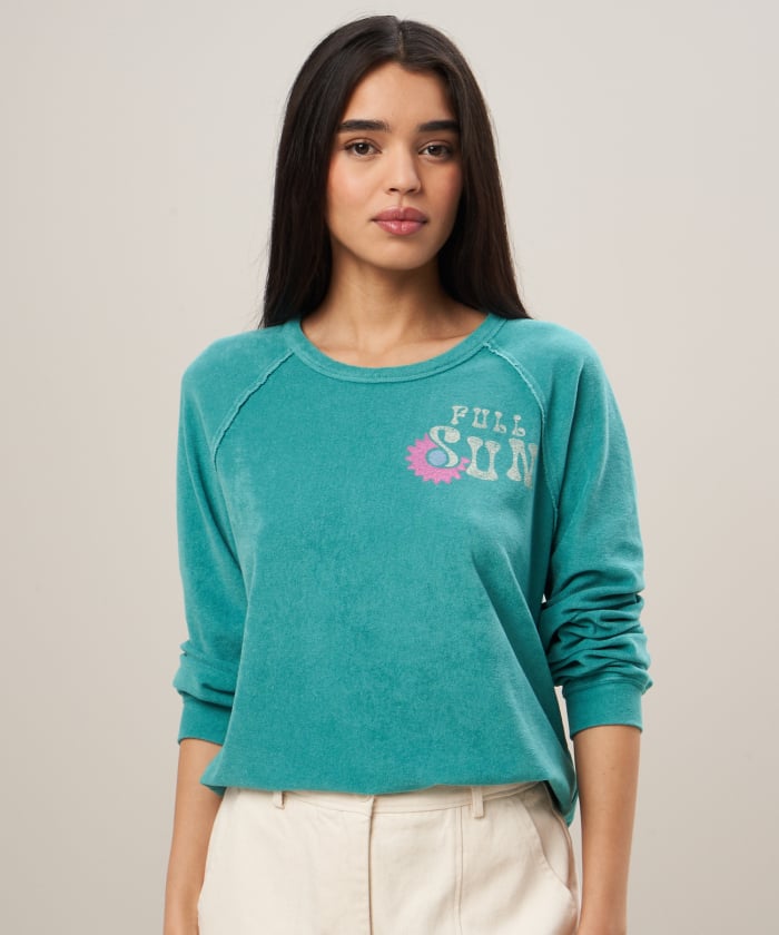 Sweatshirt en éponge imprimé bleu lagon - Teosun