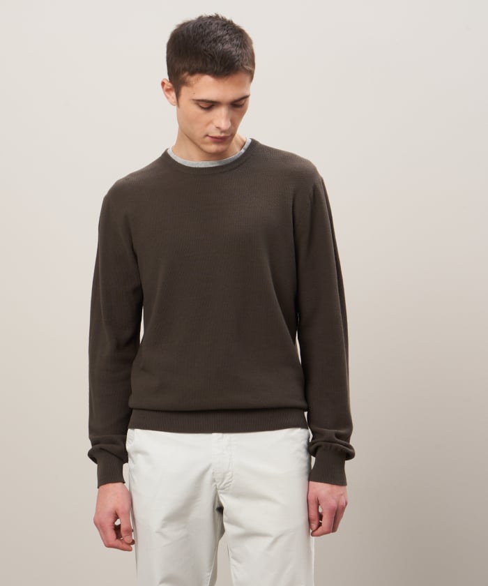 Khaki cotton piqué Pique Crew sweater