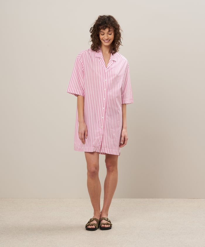 Pink striped end-on-end cotton voile dress - Rafik