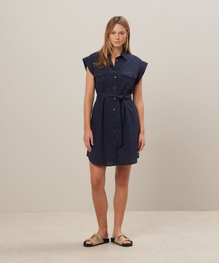 Navy blue cotton voile dress - Robina
