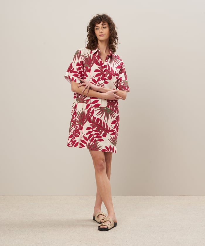 Pink printed linen and cotton dress - Roster