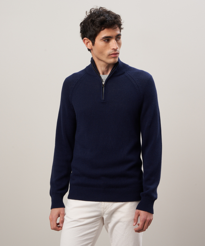 Navy pima cotton and cashmere sweater