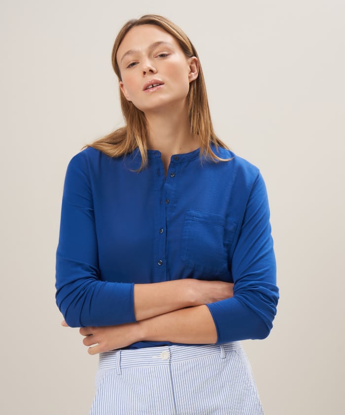 Blue double fabric cotton shirt - Tanay