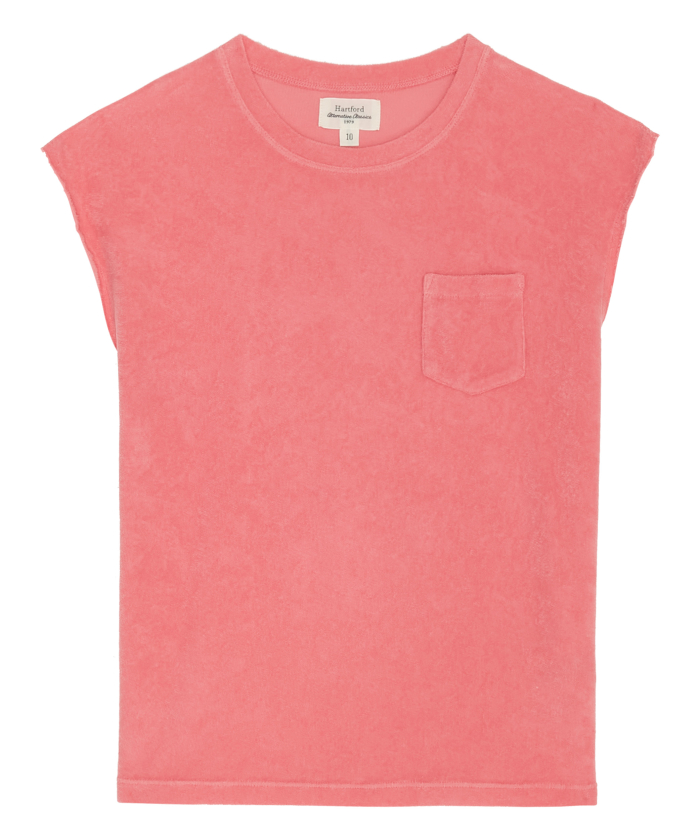 Pink towelling cotton fleece girl T-shirt -  Tecly